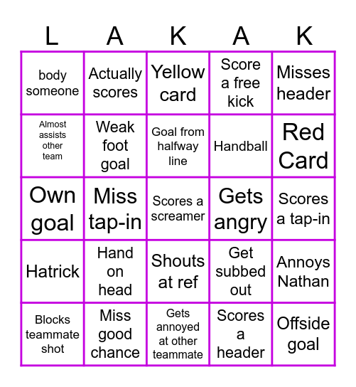 Lukaku bingo Card