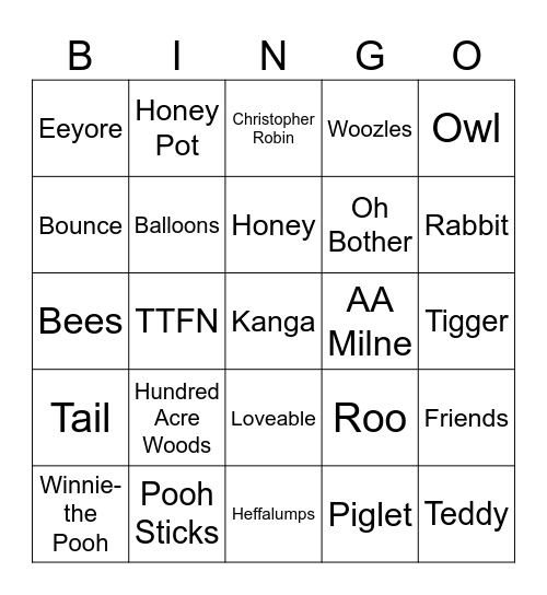 Winne the Pooh Bingo Card