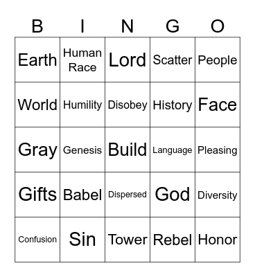 Tower of Babel Bingo Card