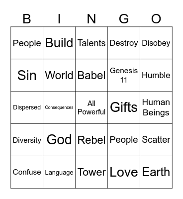 Tower of Babel Bingo Card