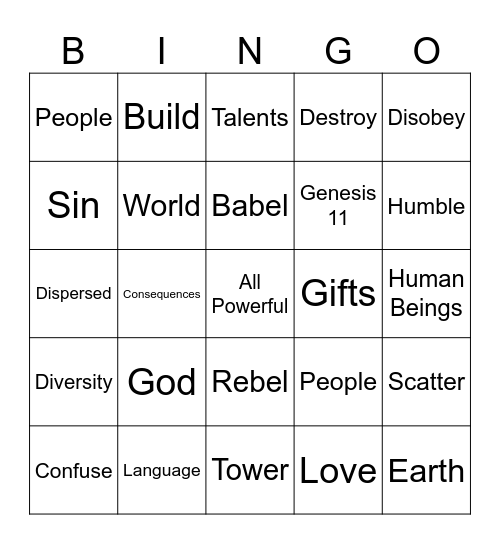 Tower of Babel Bingo Card