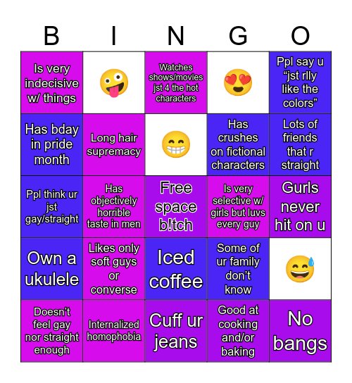 Bisexual Bingo Card