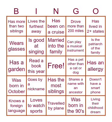 2024 Guidry Family Reunion Bingo Card