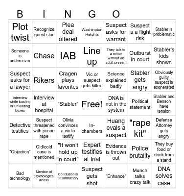LAW AND ORDER SVU Bingo Card