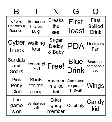 Bar Crawl Bingo Card