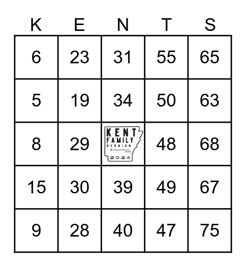 Kent Family Reunion Bingo Card