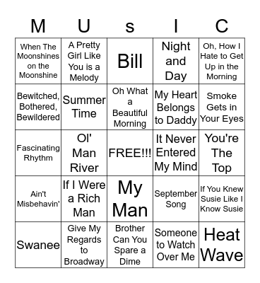 MUSICAL BINGO!!! Bingo Card