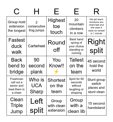 CHS Cheer Bingo Card