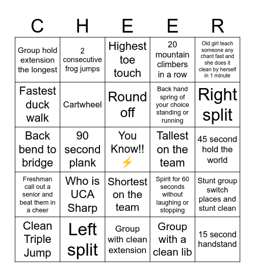 CHS Cheer Bingo Card