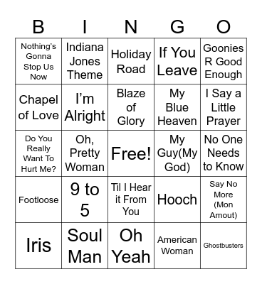 80s/90s Movies Music Bingo Card