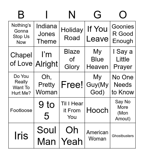 80s/90s Movies Music Bingo Card