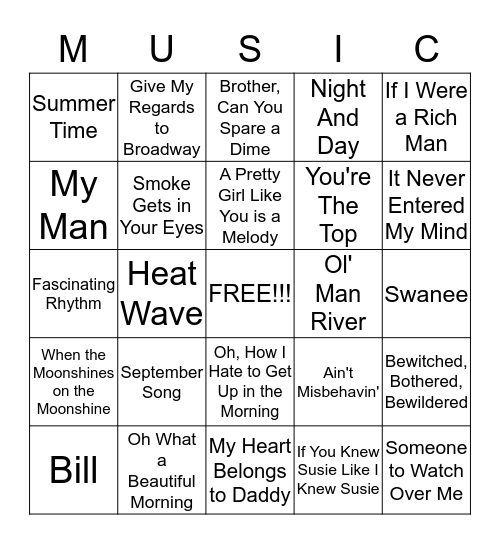 MUSICAL BINGO!!! Bingo Card