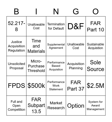 Acquistion Management Division Bingo Card