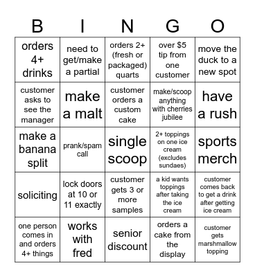 6/22/2024 closing shift Bingo Card