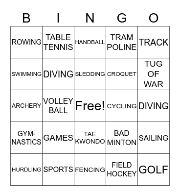 Olympic Games Bingo Card