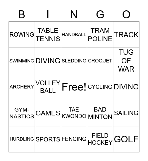 Olympic Games Bingo Card