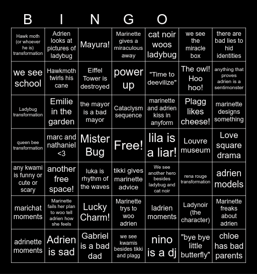 Miraculous Episode Bingo! Bingo Card