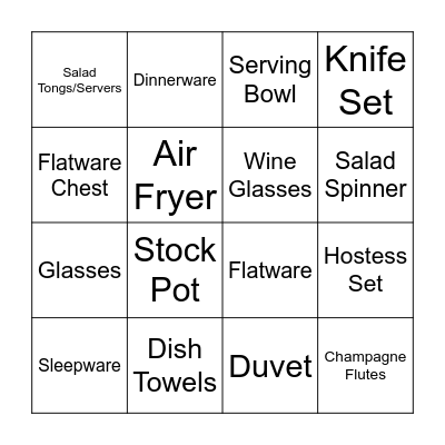 Wedding Shower Bingo! Bingo Card