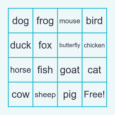 Animal Bingo! Bingo Card