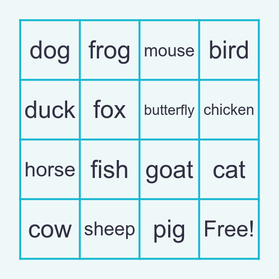 Animal Bingo! Bingo Card