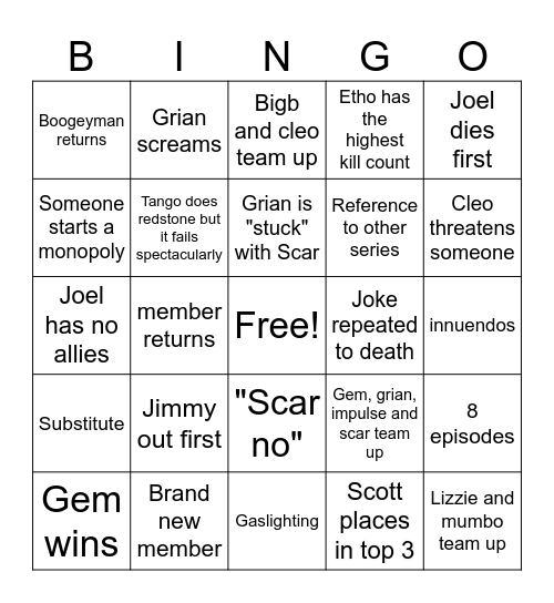 Life Series 6 Bingo Card
