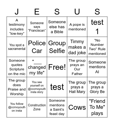 Catholic Bus Trip Bingo Card