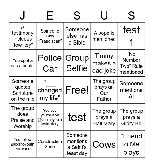 Catholic Bus Trip Bingo Card