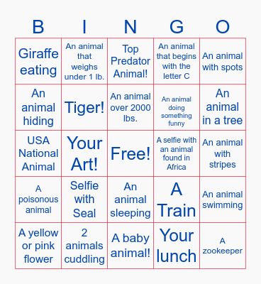 Zoo Photo Bingo Card