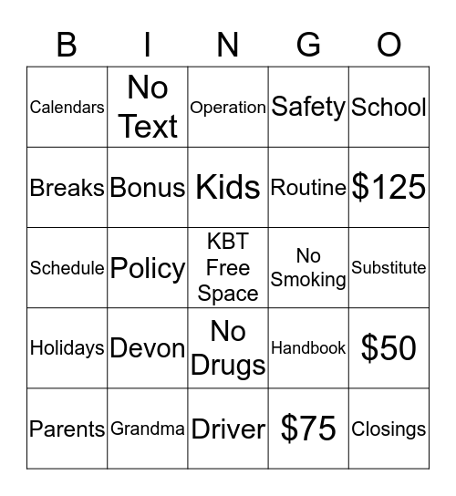 KidiBeez Transportation 2017-2018 Bingo Card