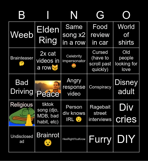 DivTok BINGO Card