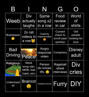 DivTok BINGO Card