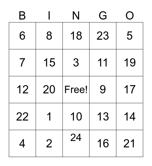 Number bingo Card
