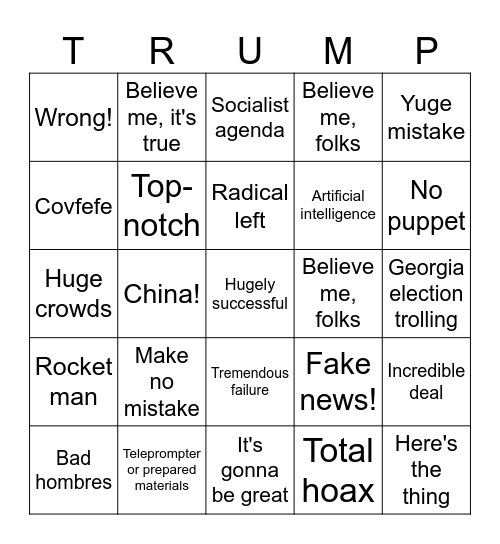 Trump/Biden debate bingo Card