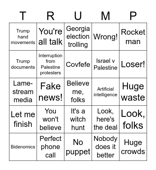 Trump/Biden debate bingo Card