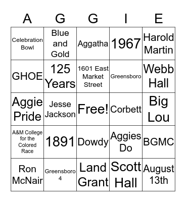 A&T Bingo Card