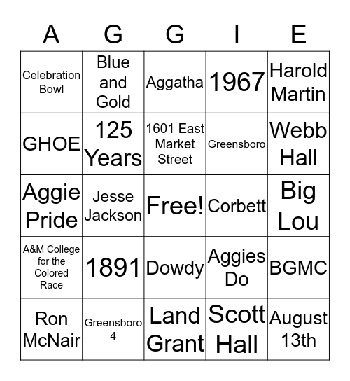 A&T Bingo Card