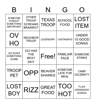 SUMMER CAMP Bingo Card