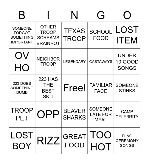 SUMMER CAMP Bingo Card