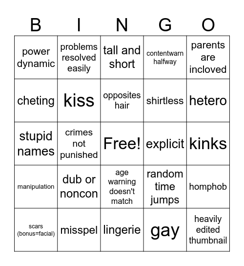 Gacha BL Bingo Card