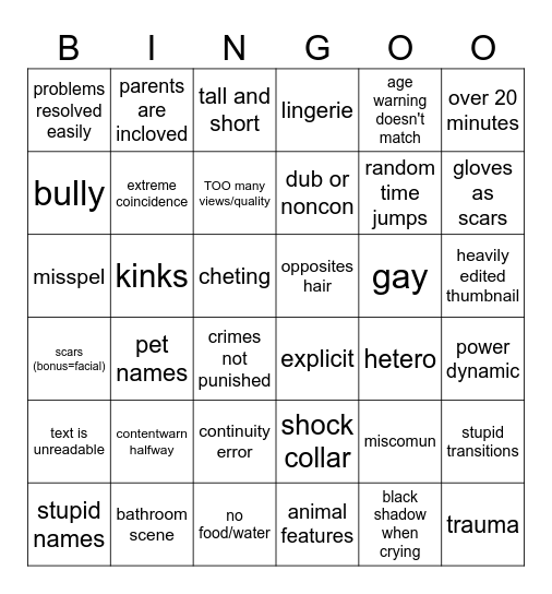 Gacha BL Bingo Card