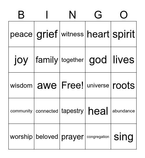 UUA GA Worship Bingo Card