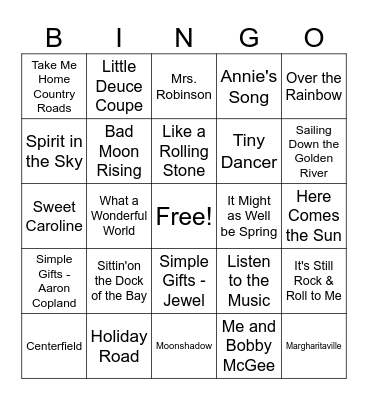 Dogwood Music Bingo Card