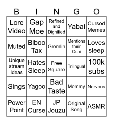 Holo Justice Bingo Card