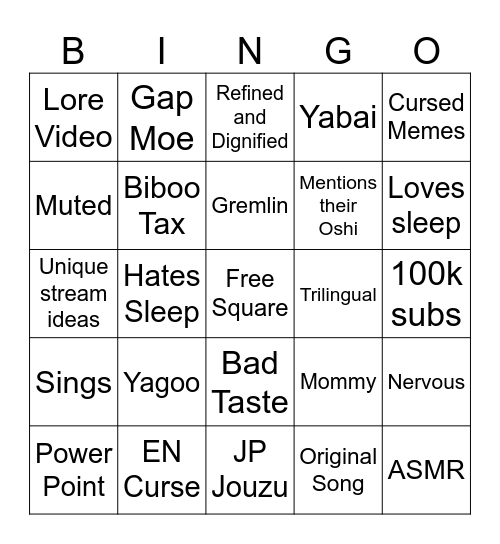 Holo Justice Bingo Card