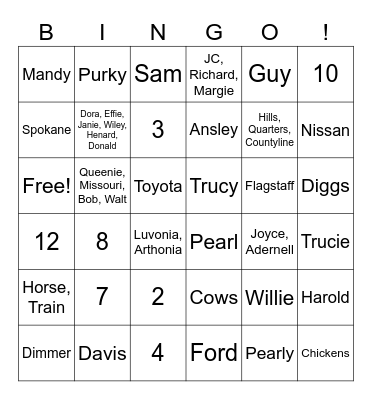 Guy Family Bingo Card