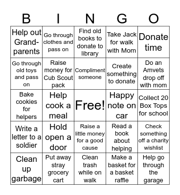 Community Kindness Bingo Card