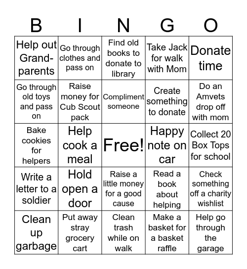 Community Kindness Bingo Card