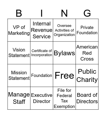 Nonprofit Bingo Card