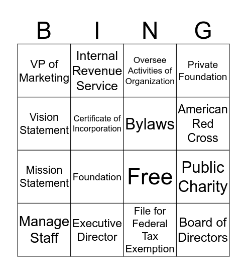 Nonprofit Bingo Card