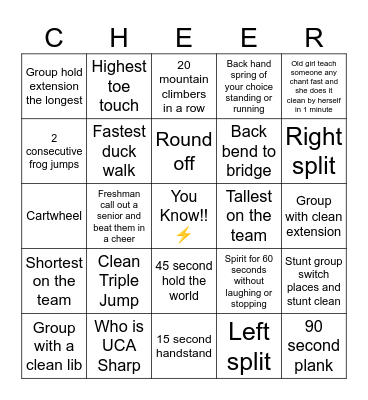 CHS Cheer Bingo Card